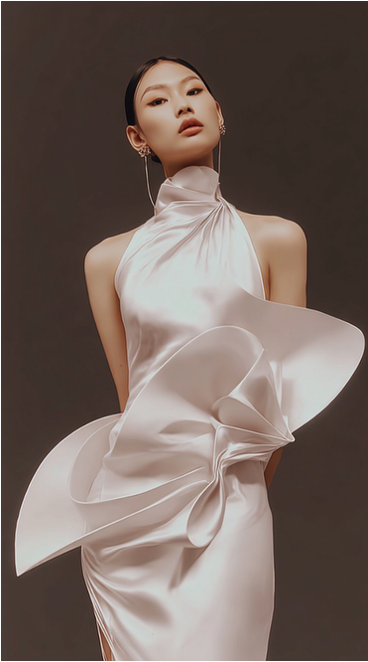 Qipao concept shaped by sweeping sculptural white volume
