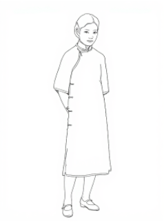 Clean line-art abstraction of 1920s qipao silhouette knowledge