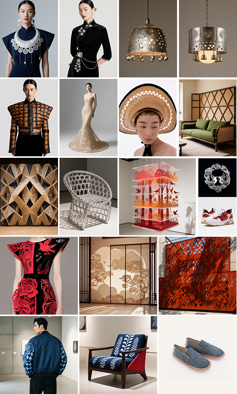Generated fashion, furniture, lighting, spatial and product concepts informed by heritage logic